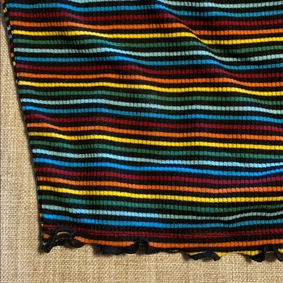Rainbow Striped Lettuce Edge Cropped Cami Tank Topββββββββββ - Picture 3 of 4